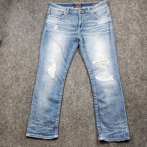 Salvage Supply Co Jeans Mens 38R Mayhem Straight Light Blue Distressed Denim